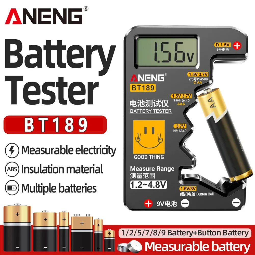 

ANENG BT189 Battery Tester Universal Household LCD Display 9V N D C AA AAA Battery Tester Power Bank Detectors Tools