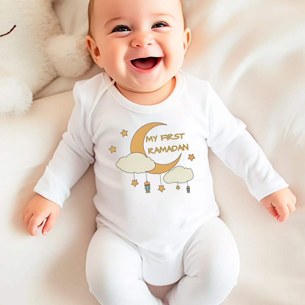 My First Ramadan Printed Baby Bodysuits Newborn Sleepsuit Infant Long Sleeve Romper Ramadan Islamic Muslim Baby Shower Outfit