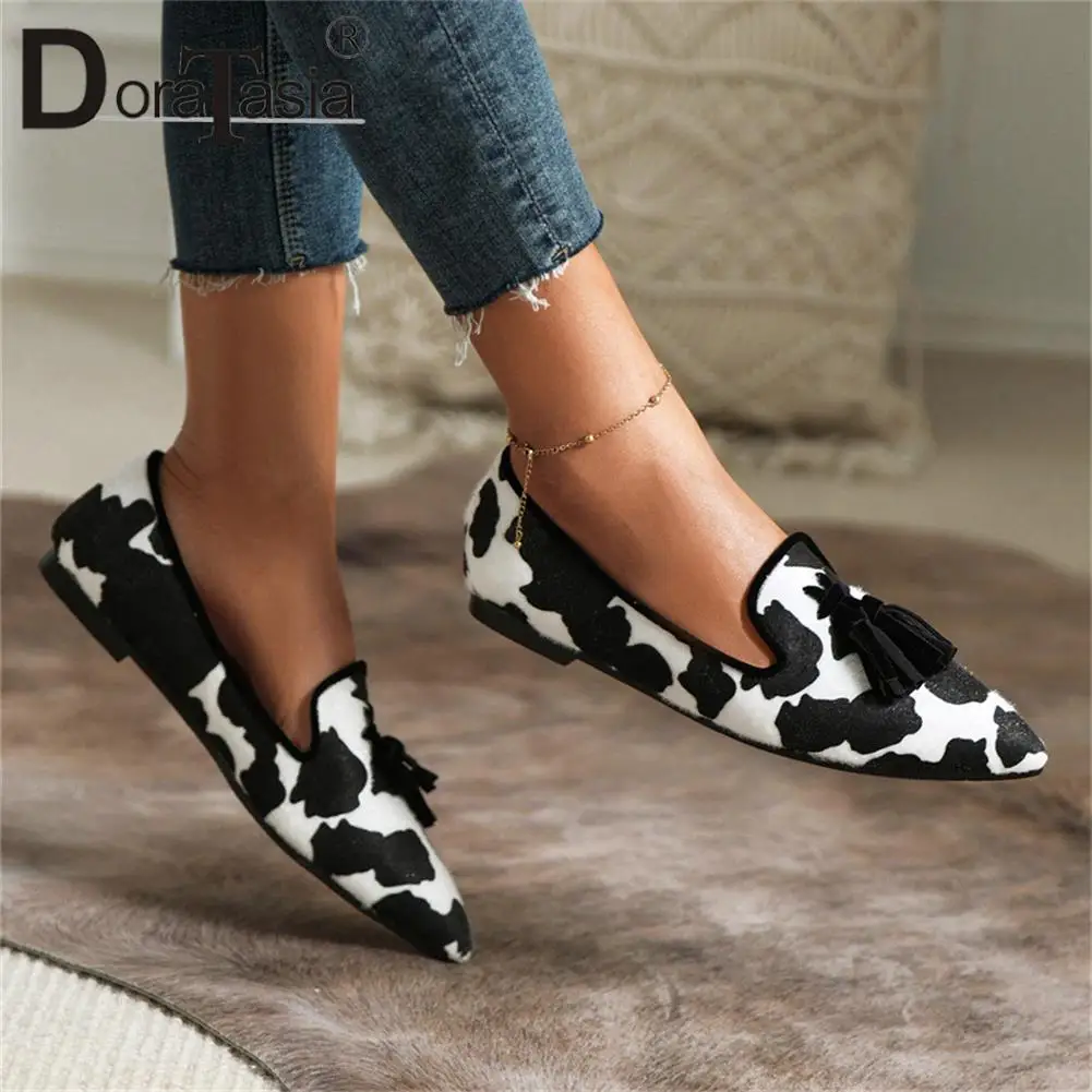 Big Size 43 Brand Design Ladies Pointed Toe Loafers Fashion Fringe Leopard Mixed Colors women's Flats Casual Soft Woman Shoes