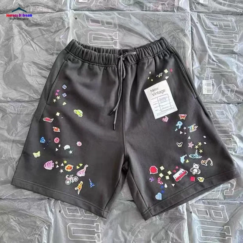 INS Heavyweight Summer Cartoon Personality Print Loose Shorts Summer Cotton Hip Hop Men's and Women's Casual Breeches