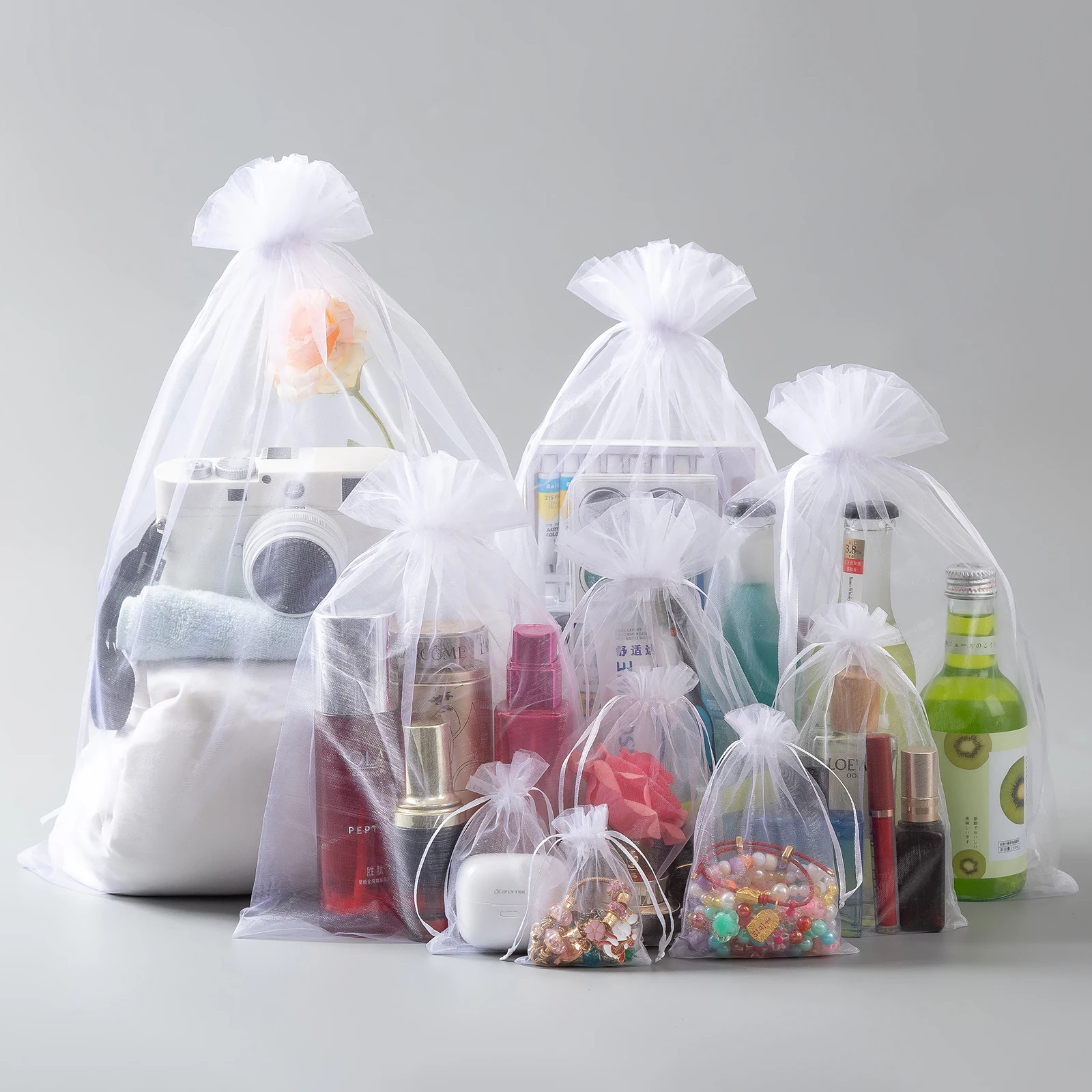 100/500/1000 pièces, 25 couleurs, sac en organza de nylon transparent de qualité supérieure, sac cadeau transparent, pochette en organza pour l'emballage de bijoux