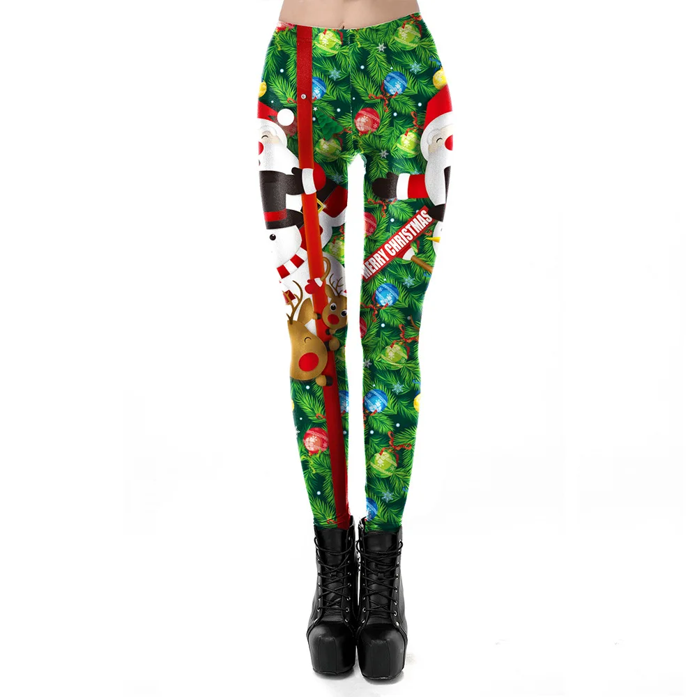 Nadanbao-Leggings College bonhomme de neige pour femmes, collants élastiques drôles pour femmes, pantalons de fête de vacances, vert joyeux Noël, fjFemale