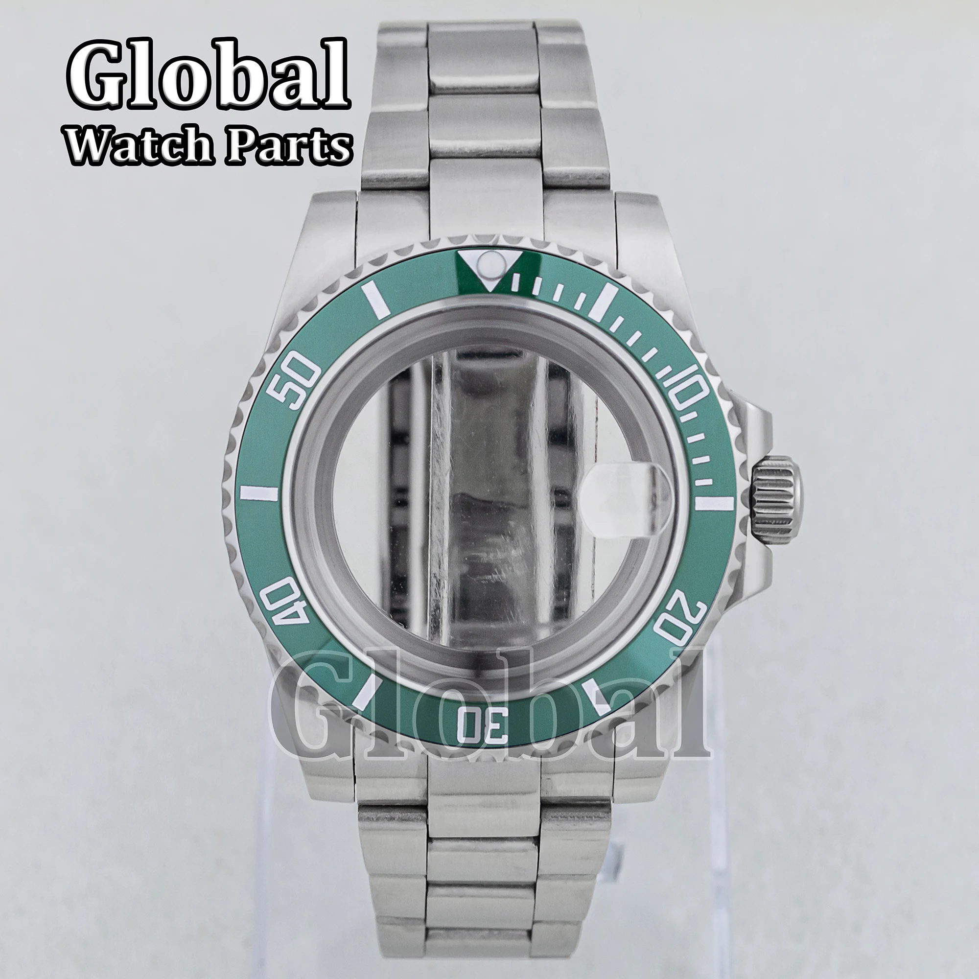 Caja de reloj de acero inoxidable para SUB GMT, correa sólida, parte inferior de cristal, resistente al agua hasta 5ATM, accesorios para reloj, piezas de repuesto