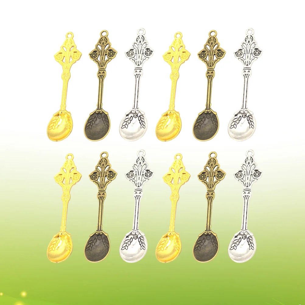 60Pcs Alloy Spoon Shape Pendants DIY Creative Accessories for Necklace Earring Bracelet Keyring Handmade Crafts Multicolor Gifts