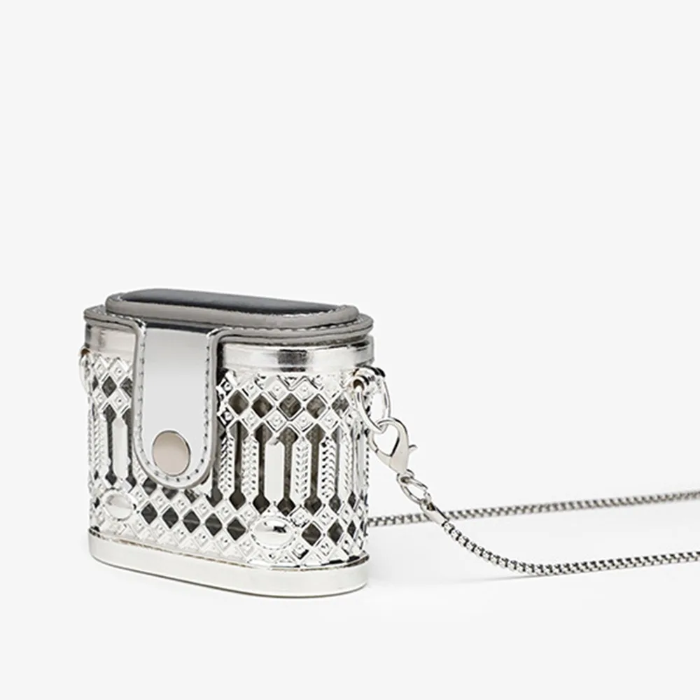 Luxury Metal Chain Lipstick Wallet Glitter Hollow Out Small Chain Crossbody Bag Lightweight Earphone Storage Jewelry Bag Party