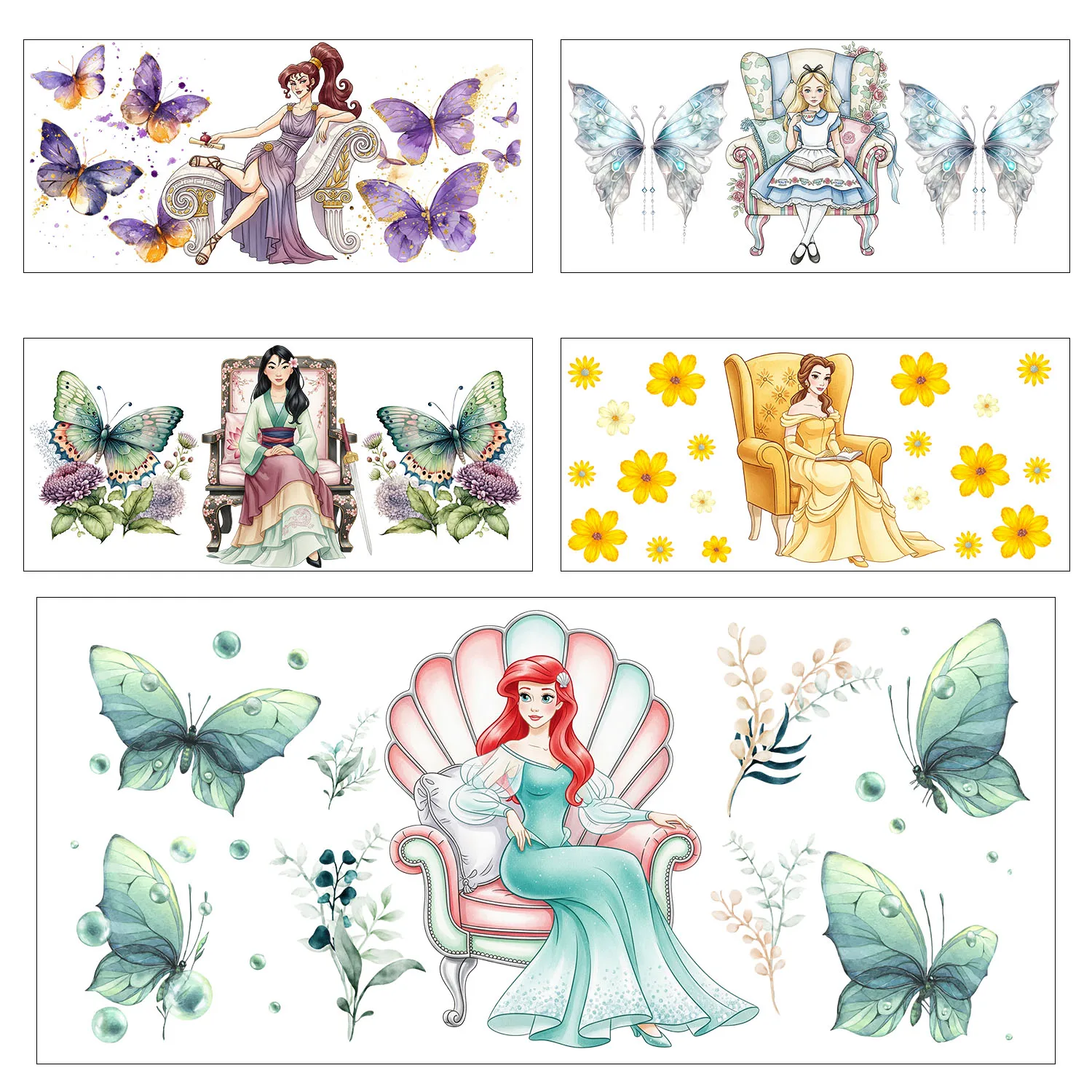 

Elegant fairy tale princess easy peel waterproof DIY Decals 3D transfers uvdtf stickers 16oz uv dtf cup wraps