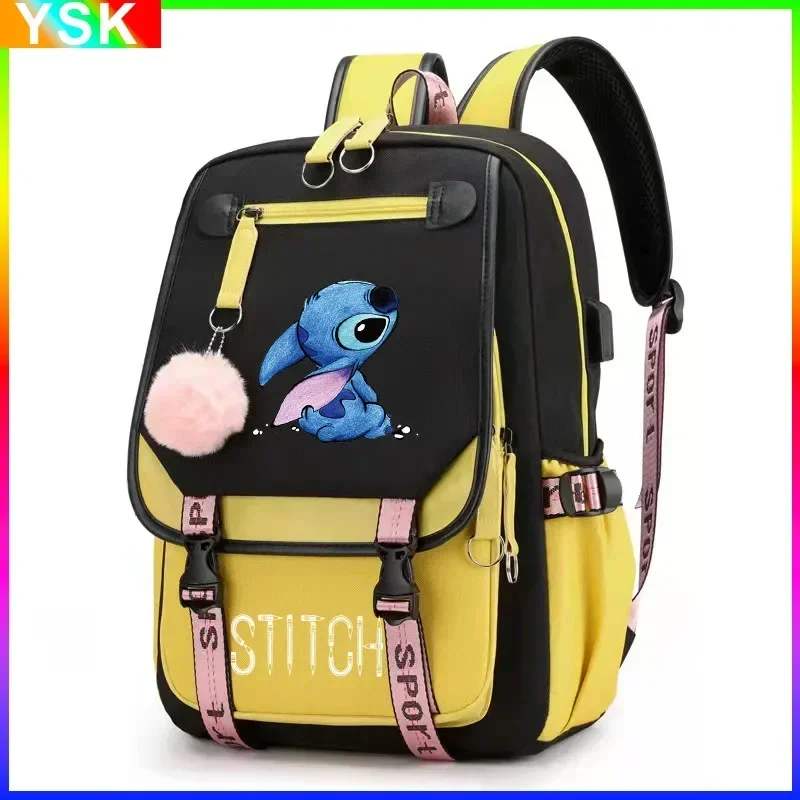 MINISO Disney Lilo and Stitch Stitch USB Charging Schoolbag Male and Female Student Backpack Anime Cartoon School Bag Mochila