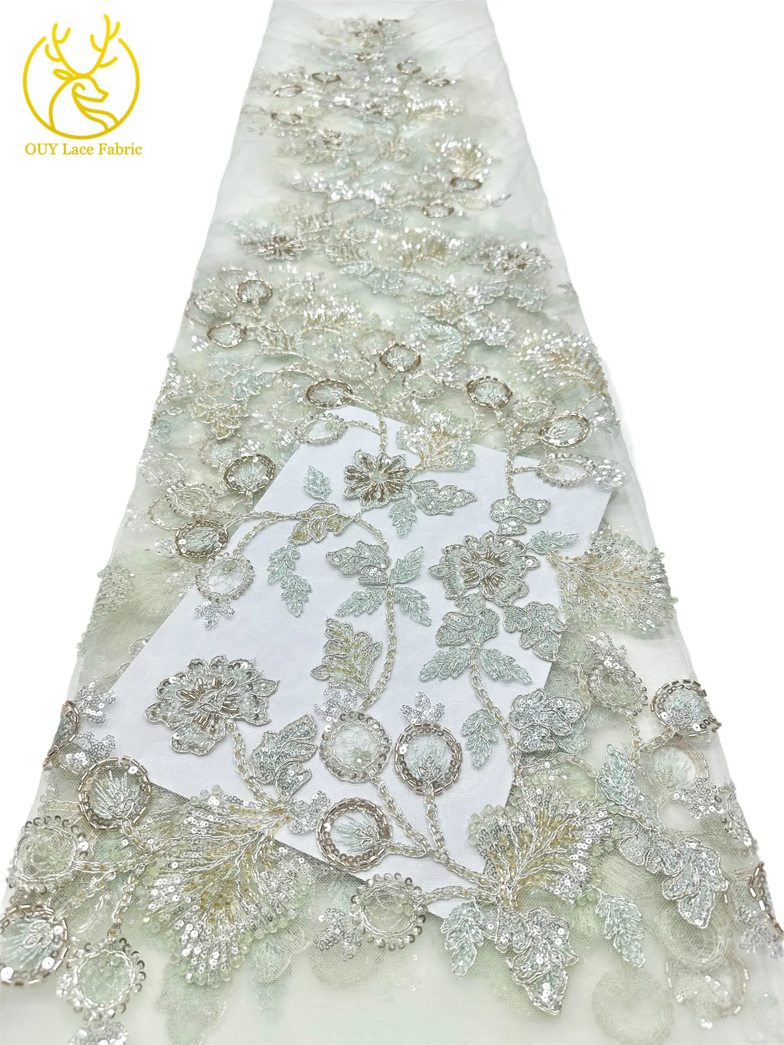 Neuester Stil Schweizer handgefertigter DIY-Stickerei-Blumenspitzenstoff, hochwertiger afrikanischer Perlen-Spitzenstoff für Hochzeitskleid-Design – Detail 12