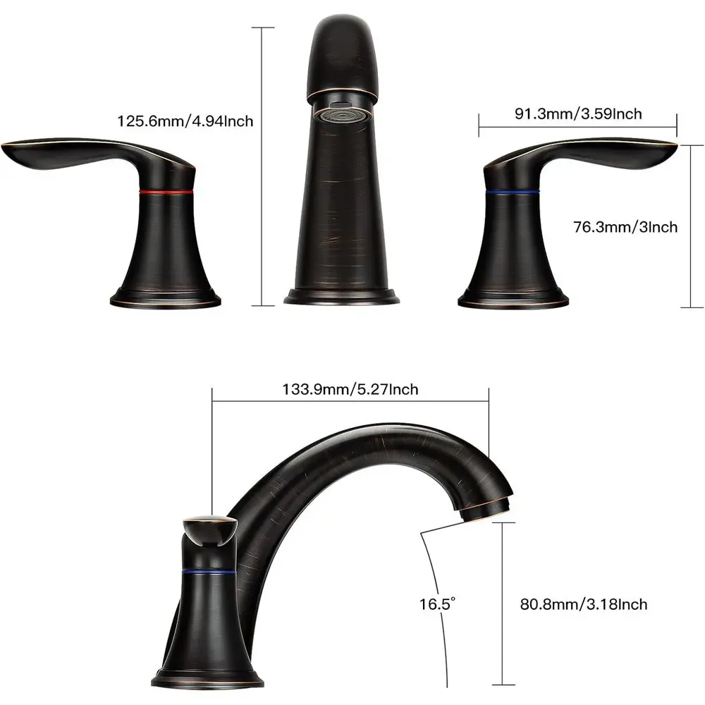 صنبور حوض الحمام ذو 3 فتحات من البرونز المطلي بالزيت على نطاق واسع مع تصريف منبثق من الفولاذ المقاوم للصدأ وخرطوم خالي من الرصاص (عبوة من قطعتين) #6