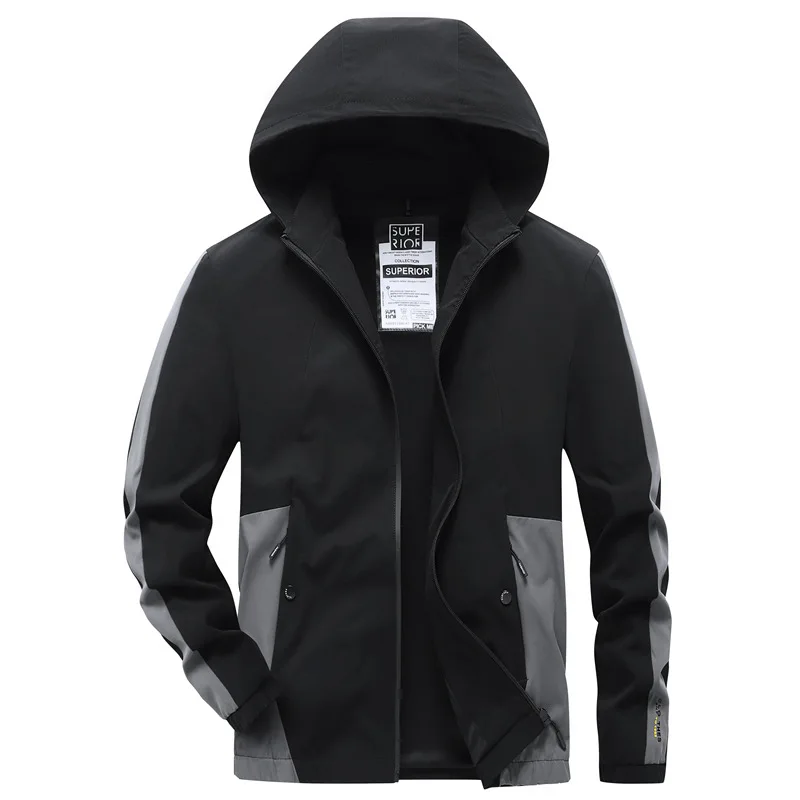 

Man Jacket Autumn Fashion Patchwork Long Sleeve Zipper Male Outerwear Outdoor Waterproof Windproof Detachable Hooded Men Coat