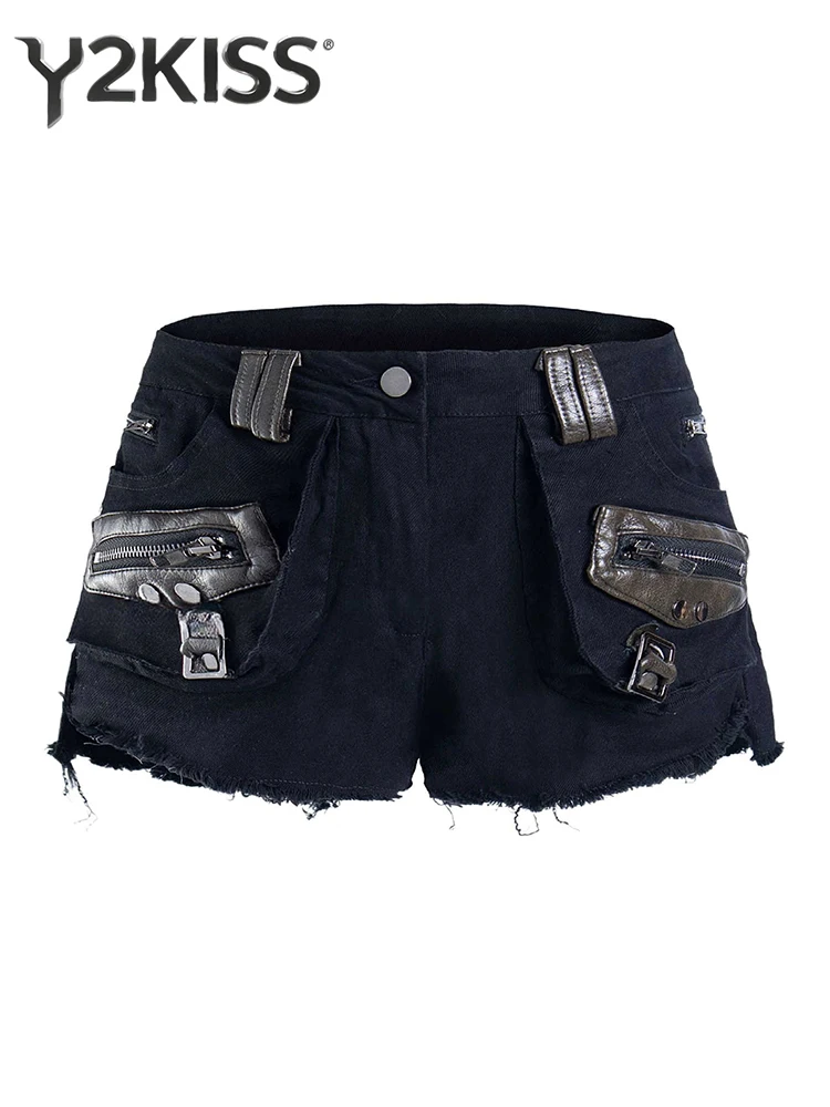 Summer Women American Retro Denim Cargo Shorts Punk Goblin Core Y2K 2000s Japanese Harajuku Dark Academia Jeans Hot Pants New