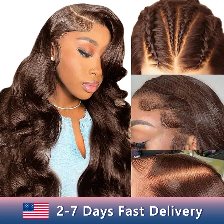 Chocolate Brown Body Wave Human Hair Wigs Chocolate Brown Brazilian Wigs Natural Preplucked Lace Front Wigs