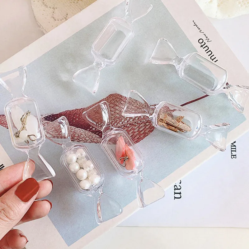 Fashion NEW Cute Portable Teen Girls Candy Shape Transparent Make-Up Mini Earring Jewelry Bag Travel Storage Container Organizer