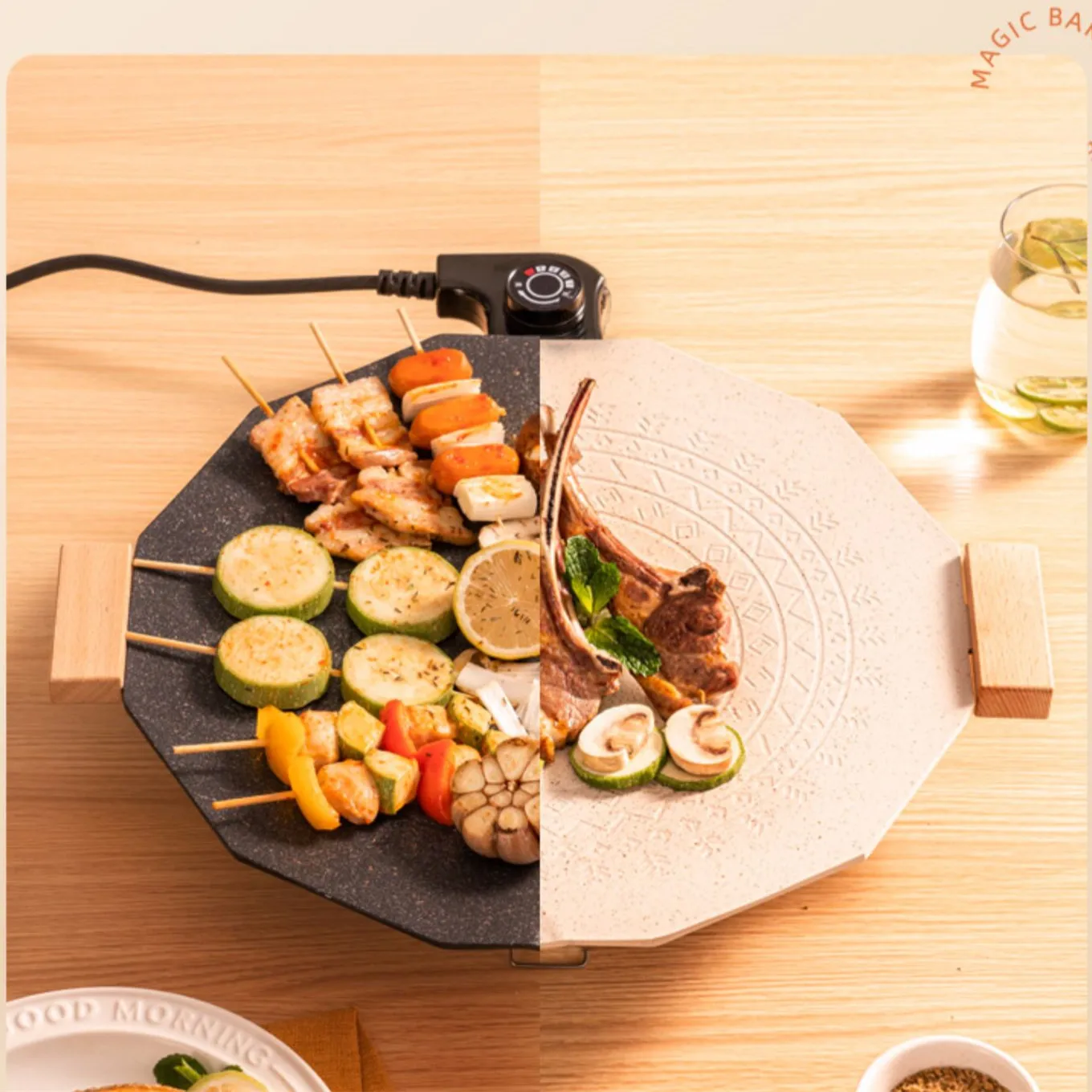 Sartén antiadherente para el hogar, Parrilla Eléctrica de 220V, sin humo, 35cm de diámetro