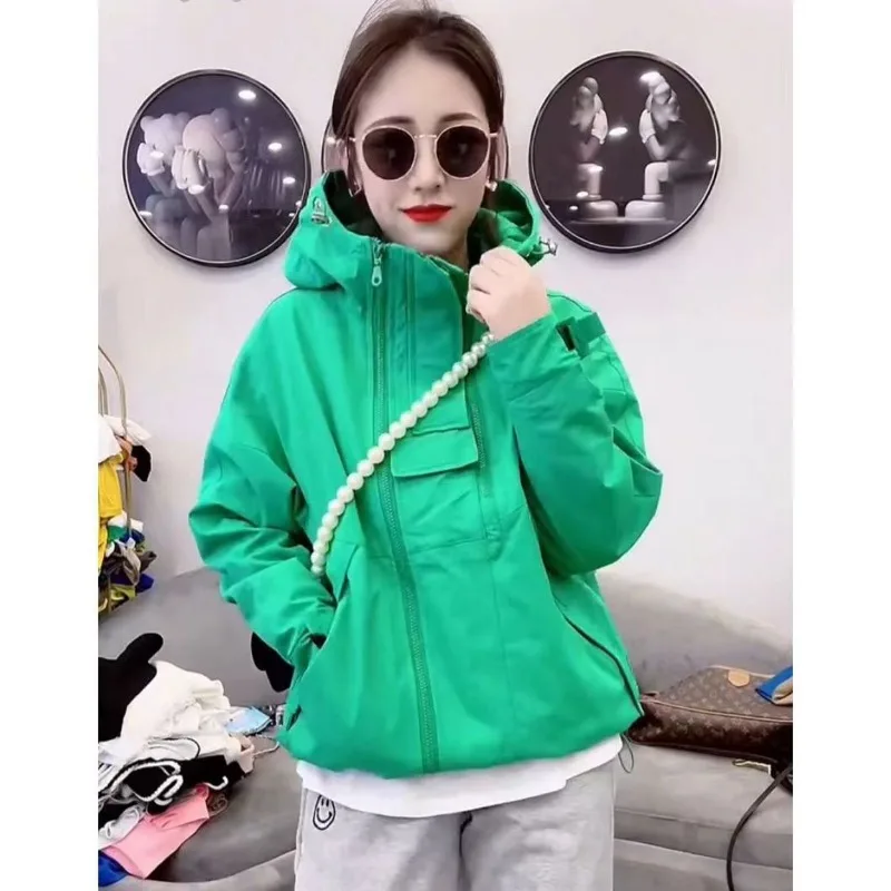 Double Zipper Sweatshirt Hooded Jacket Women Windbreaker Outdoor Long Sleeve Sportswear Casual Loose Hoodie Streetwear Korean