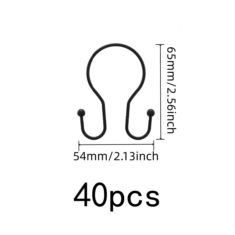 40 pcs Black Double Ear Shower Curtain Rings, Smooth Sliding Design, Easy to Hang Curtains, for Shower Rods