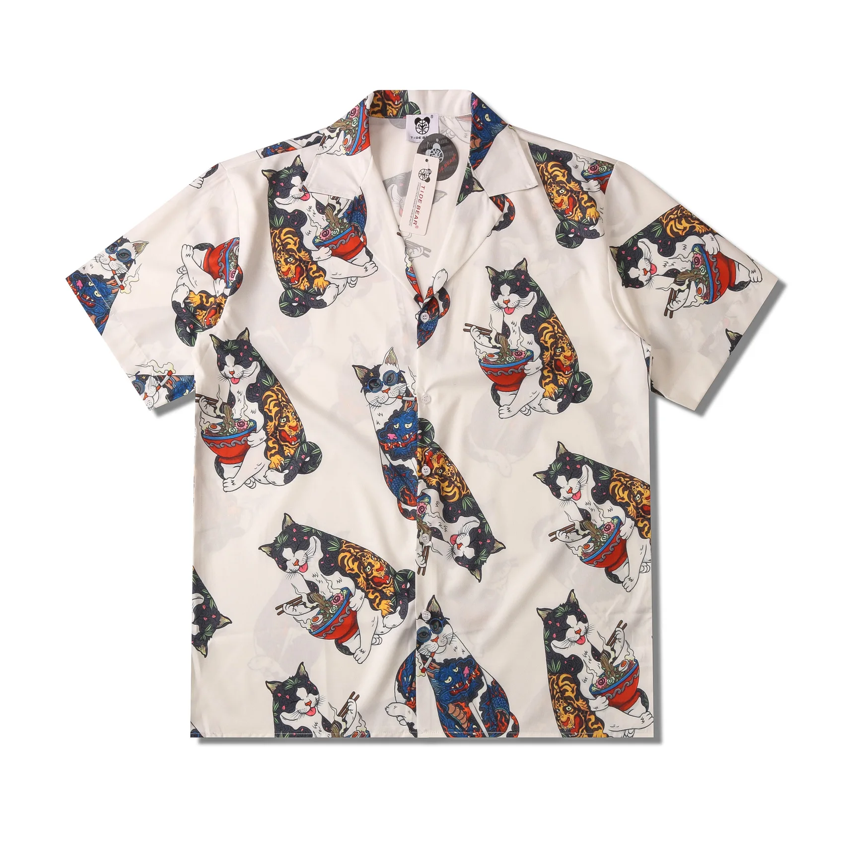 

Fashion Oversized Short Sleeve Hawaiian Beach Harajuku Shirts Y2K Summer New Mens Japon Fortune Cat Print Shirt Camisas Hombre