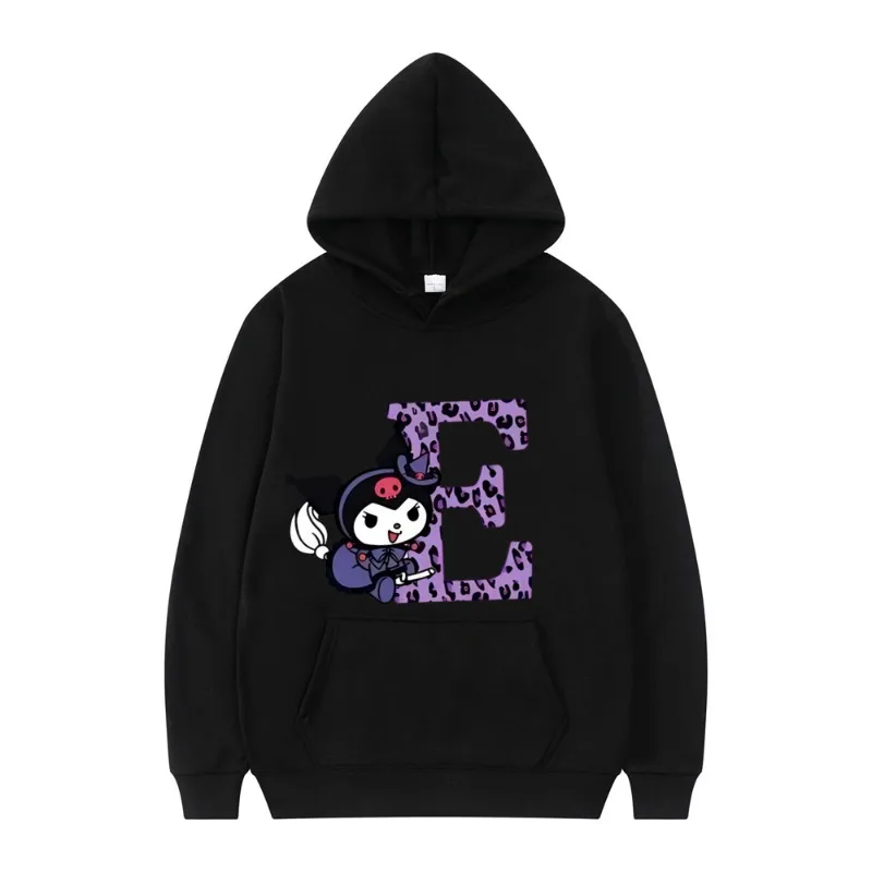 Kuromi Fashion Anime Letter Women Sanrio Autumn Black Hoodie Clothes Girl Heart Clothes Kawaii Birthday Gift