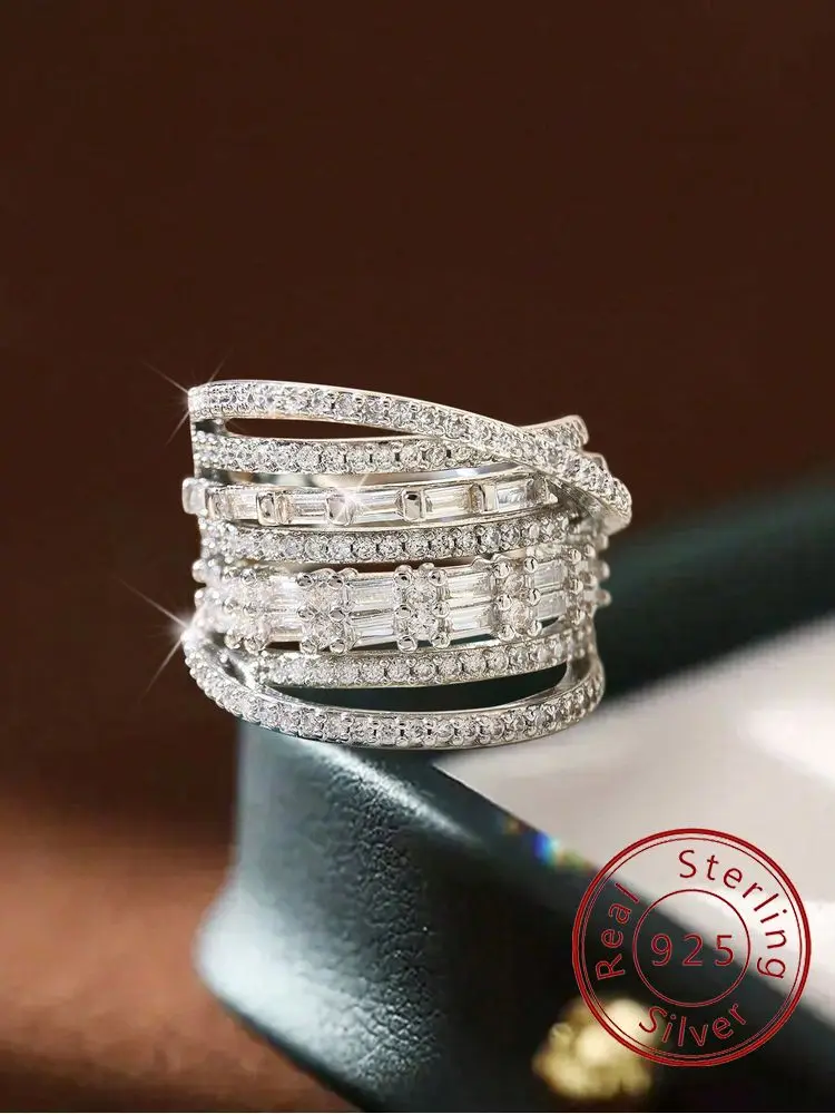 925 Sterling Silver Fashion Exquisite Multi-layer Design Ring For Women Anniversary Party Personalized High Quality Fine Jewelry