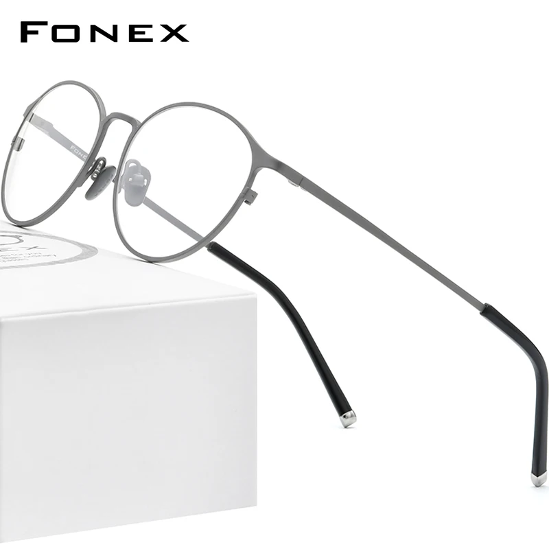 Montura de gafas FONEX de titanio puro para mujer, gafas redondas Vintage, monturas Retro para hombre 8501