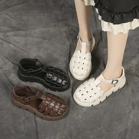 Retro Open-toe Sandals 2026 Summer New Hollow Breathable Women's Shoes, Lightweight Thick-soled Roman Sandals