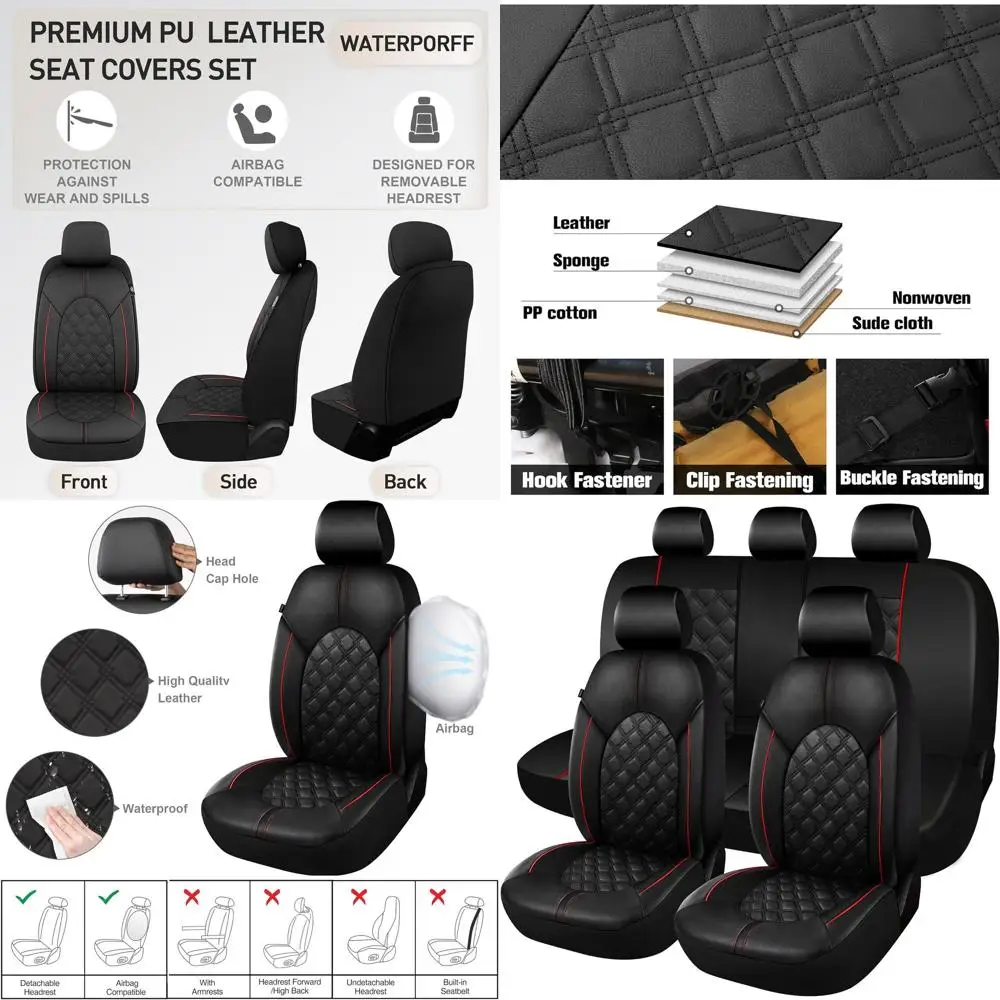 Luxury PU Leather Car Seat Covers Full Set-Waterproof Seat Protectors with Split Bench Seat Covers for Cars-Universal Cars Inter