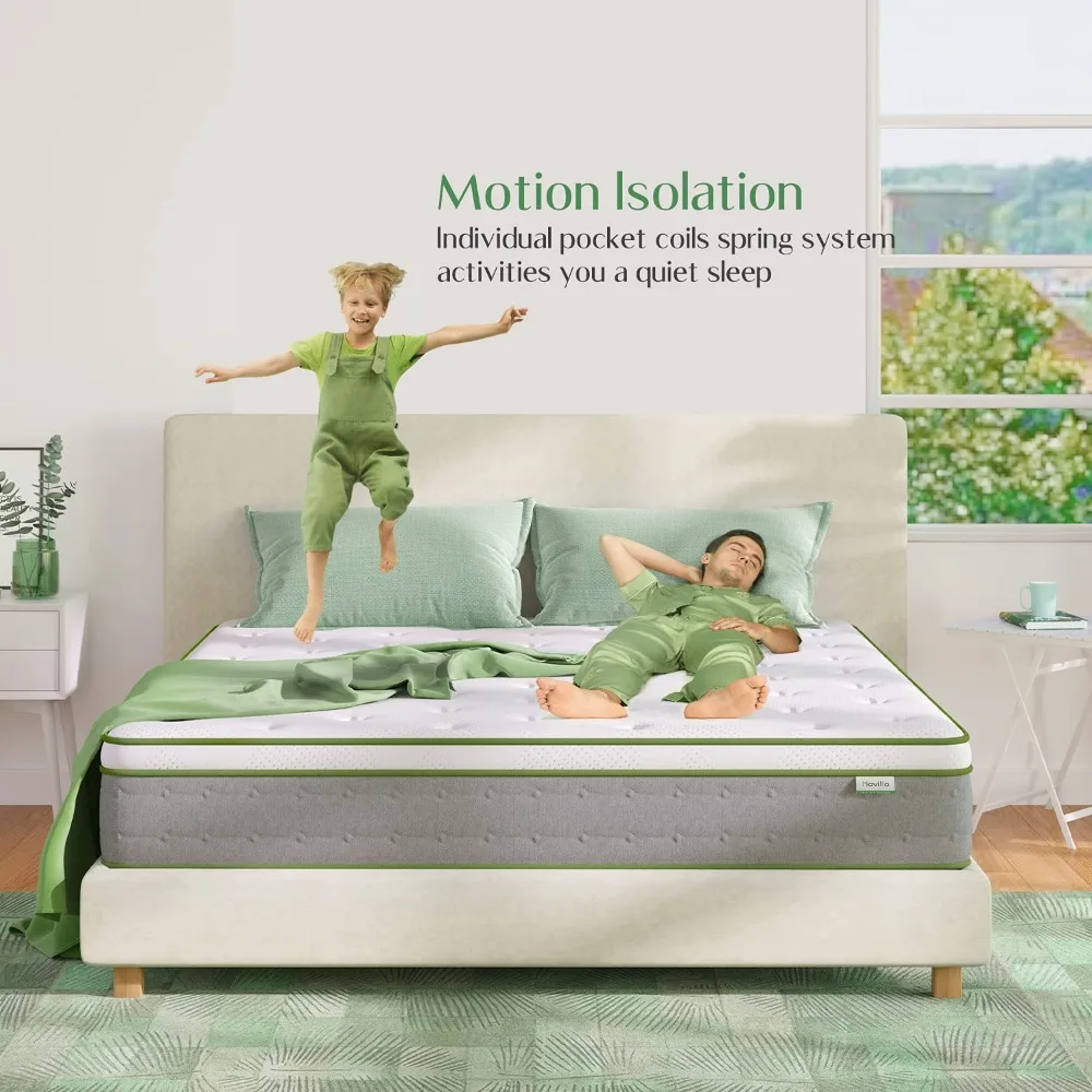 Matelas hybride de 10 pouces avec mousse à mémoire de forme en gel, avec Végétde poche enveloppées entièrement, nouveauté 2024