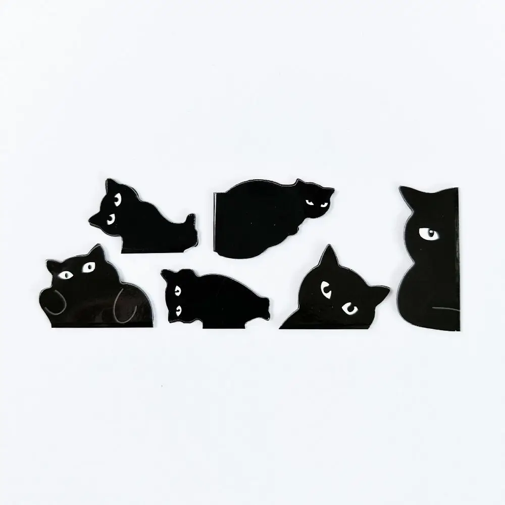 6PCS New PVC Black Cat Bookmark Magnetic Stationery Book Clip Black Magnetic Bookmarks Students Teachers