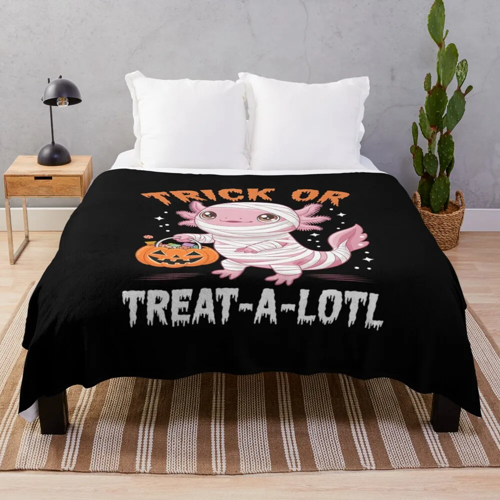 Kawaii Axolotl Mummy Trick or Treat-A-Lotl Halloween Throw Blanket Winter beds valentine gift ideas Blankets