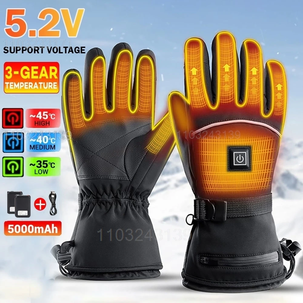 Heated Gloves USB Rechargeable Ski Gloves Winter Thermal Gloves With Heating Motorcycle Touchscreen Electric Heating Gloves