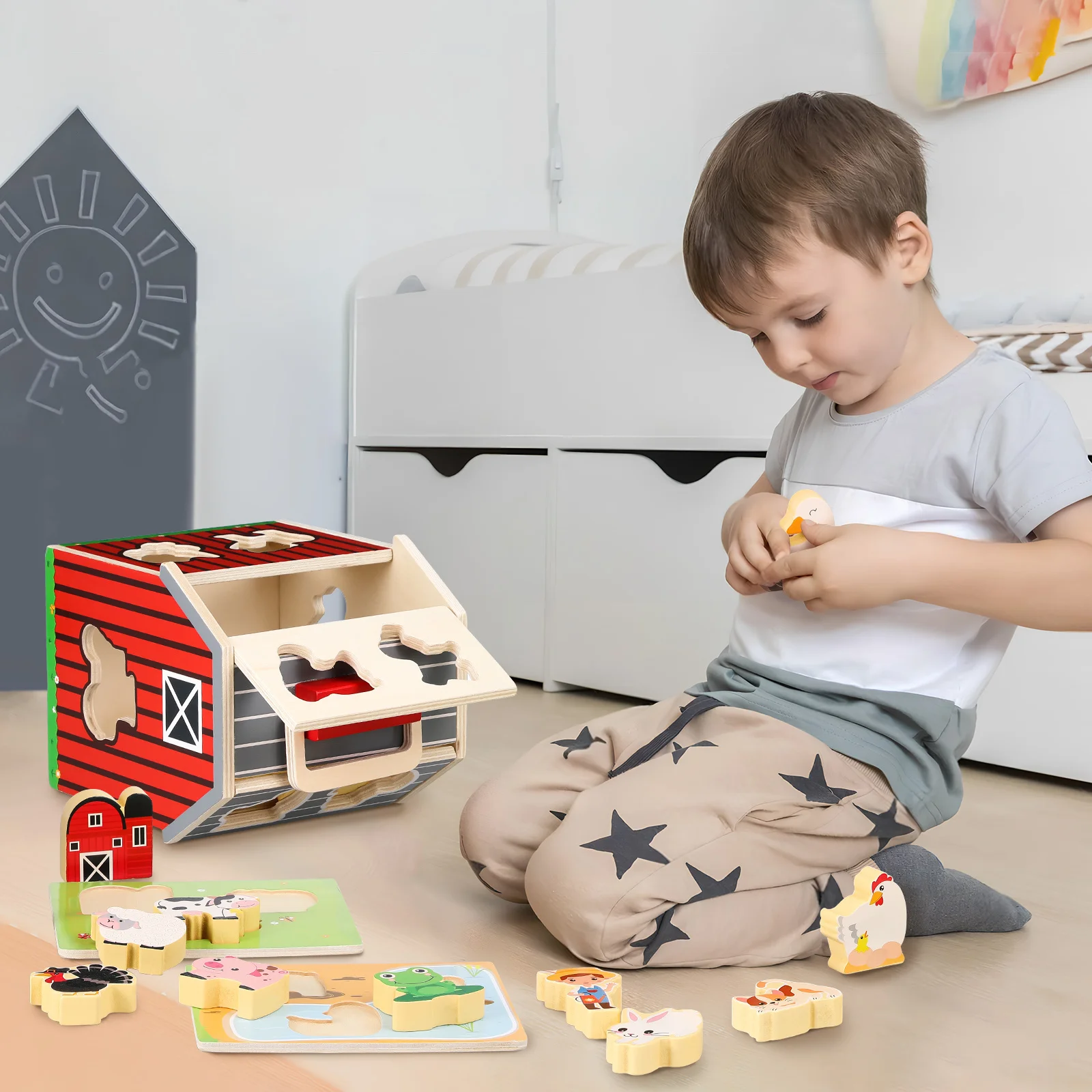 1 set 1 set kinderen boerderijdieren speelset houten Montessori leren voor peuters 2-5 jaar schuurdierfiguren voorschoolse educatie