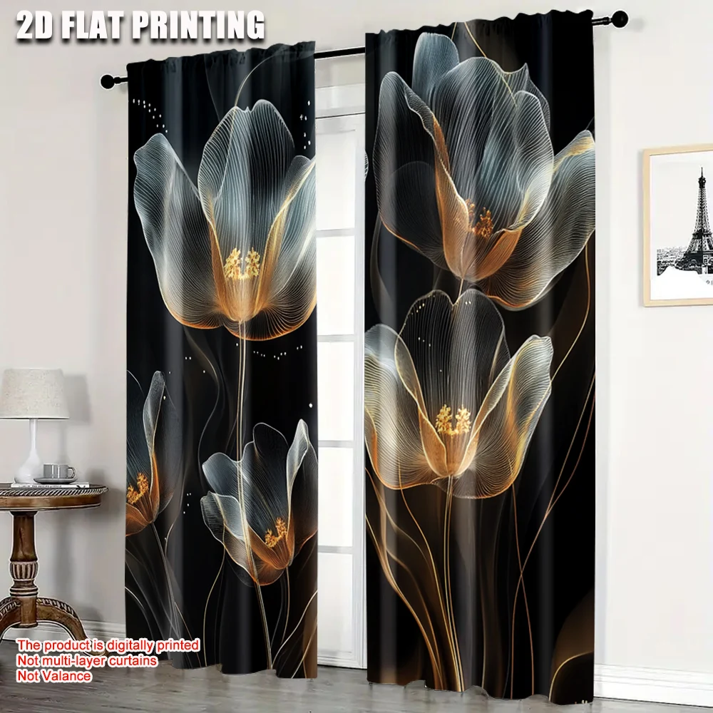 2pcs, Minimalist Curtains 2D print legant Semi-Sheer Floral Versatile Durable Polyester (without rod) Stuff Clearance for Living