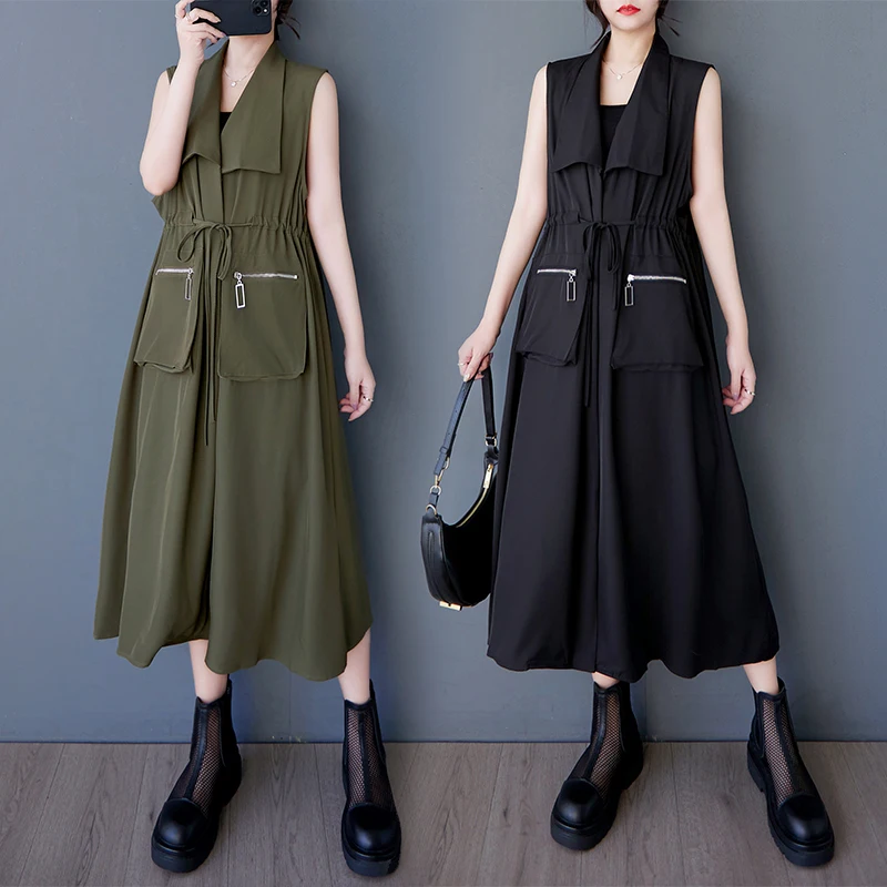 

Summer New Loose Artistic 3D ket Zipper Splicing Svel irt Dr Personali Midi Dr Polyester Fiber Commute Sle