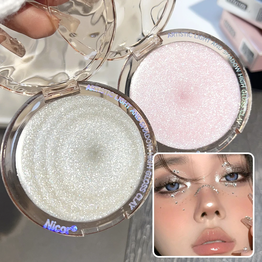 Glitter Eyeshadow Highlighter Palette Pearl Diamond Monochrome Face Highlighter Lasting Brightening Contour Shiny Eyes Cosmetics