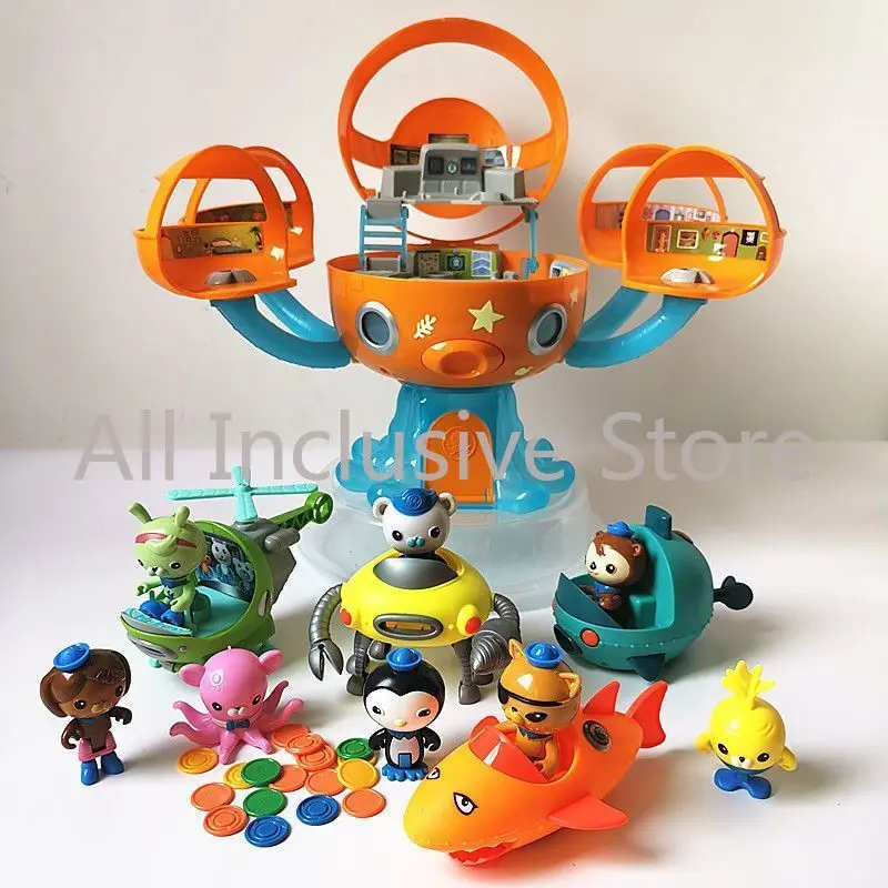 New TV Cartoon Octonauts Underwater Column Toy Ornament Octopus Fort Set 8 Team Members Tiger Shark Ship Lights Music Kids Gifts