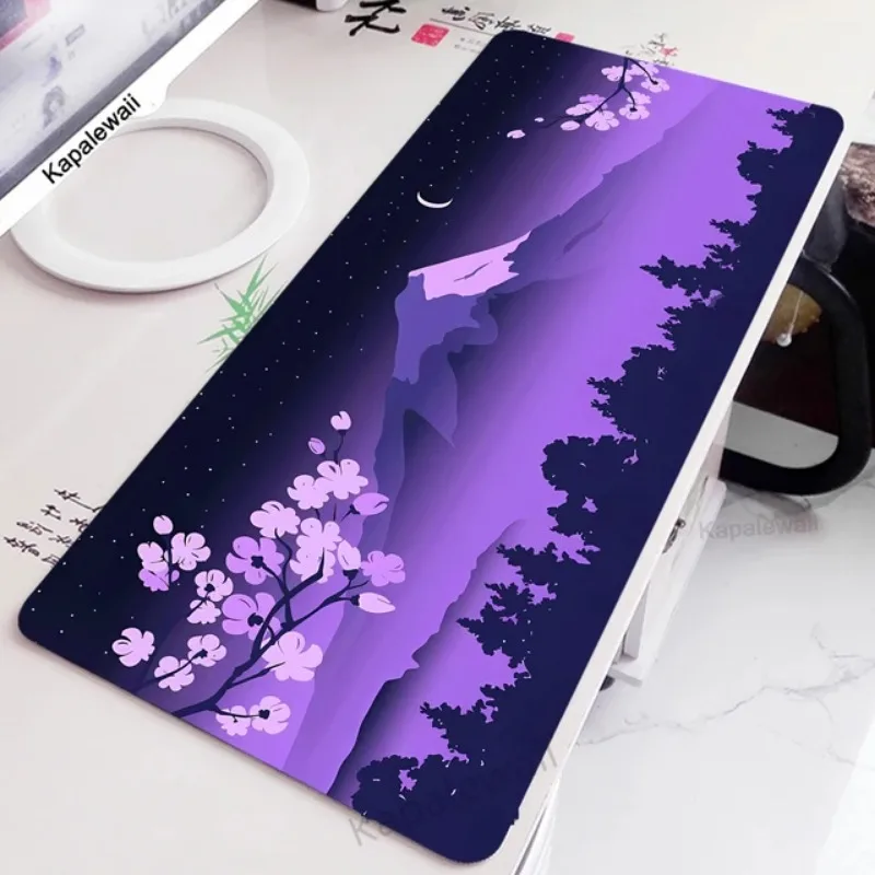 

Fuji Desk Mat Purple Blue Rubber Mouse Pad Japanese Fuji Sakura Cherry Blossom Mountain landscape 30x80 XL Large Gaming Mousepad