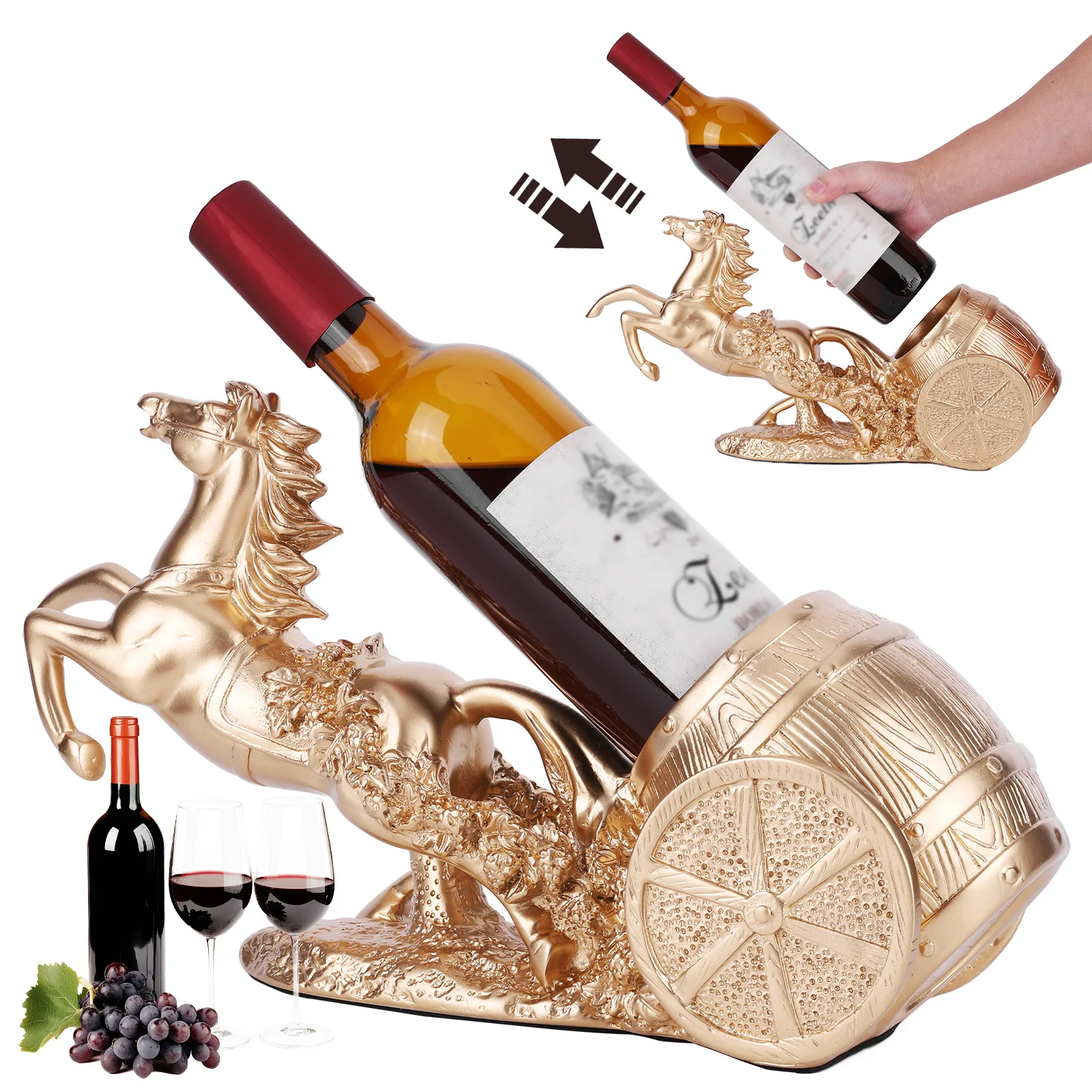 

Brown Horse Sculpture Wine Rack Freestanding Wine Bottle Holder Statue Wine Display Stand for Wine Lovers Restaurant Decor