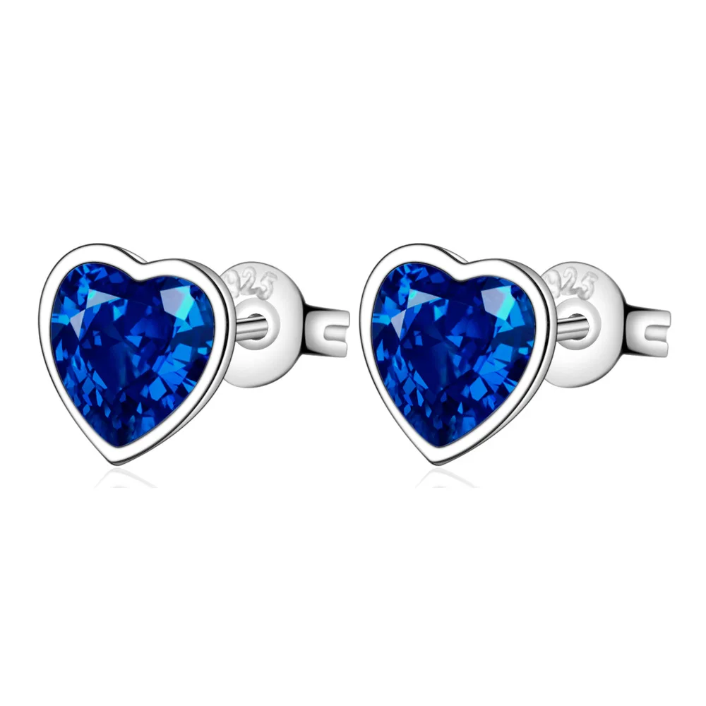 

925 Sterling Silver Blue Zircon Heart Stud Earrings For Women Wedding Luxury Jewelry Accessories Wholesale Free Delivery