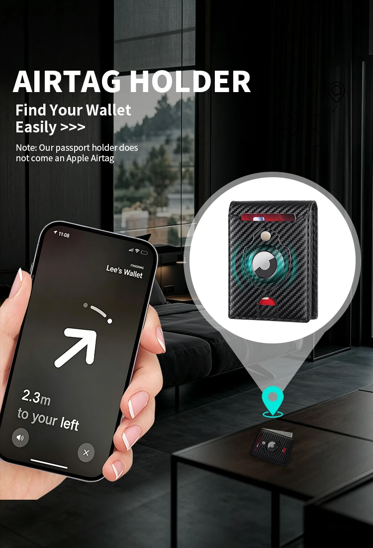 Ultradünne Herren-Geldbörse von GERUOLA mit Apple Airtag-Halterung – RFID-Blockierung, Kohlefaser-Textur, minimalistisches Design, mehrere Karten – Detail 5