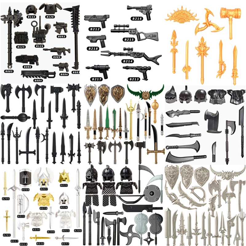 MOC Medieval Military Weapon Accessories Sets Building Blocks Solider Figures Sword Shield Trooper Force Vanguard Gun Bricks Toy