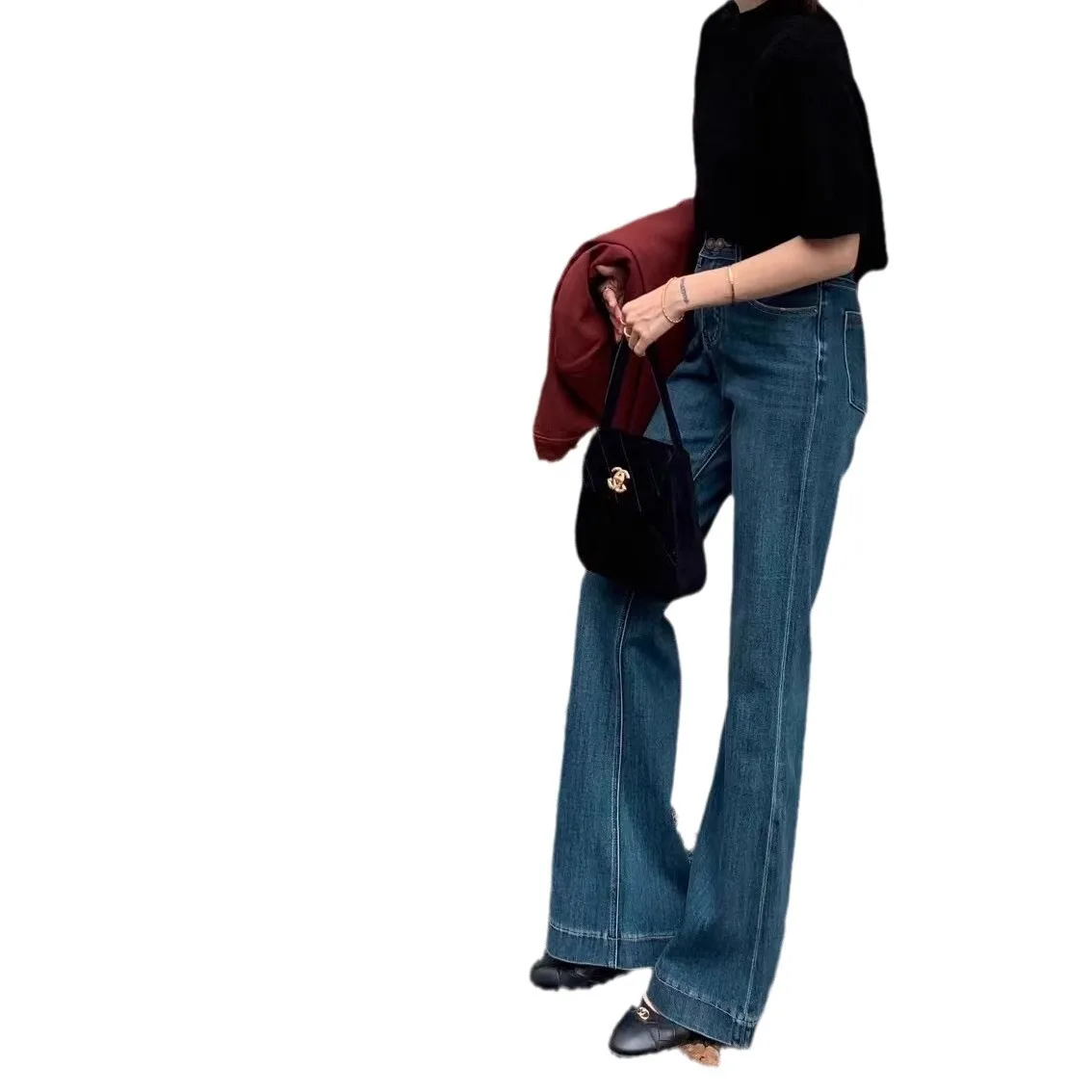 Wide Legged Denim Pants For Female New Style High Waist Slimming Loose Retro Floor length Jeans For Women