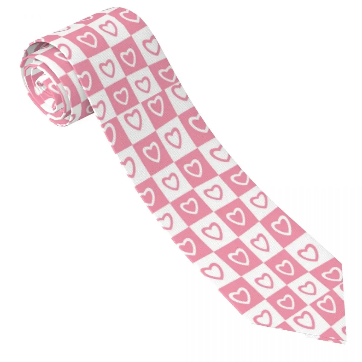 Custom Men Pink White Hearts Checkered Pattern Necktie Fashion Tie For Business