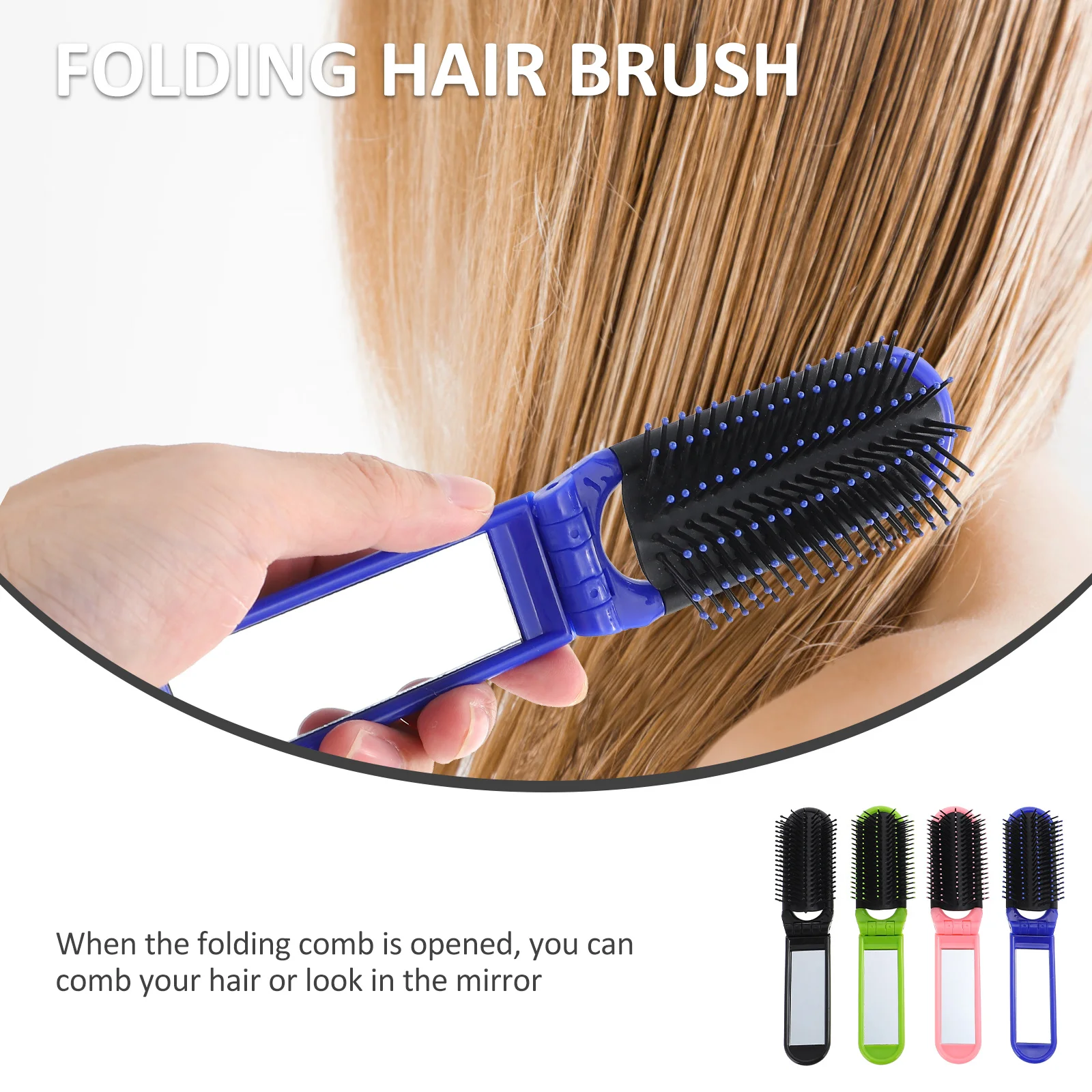 4Pcs Portable Folding Hair Brush with Mirror Space-Saving Travel Comb Ergonomic Handle for -Free Daily Use