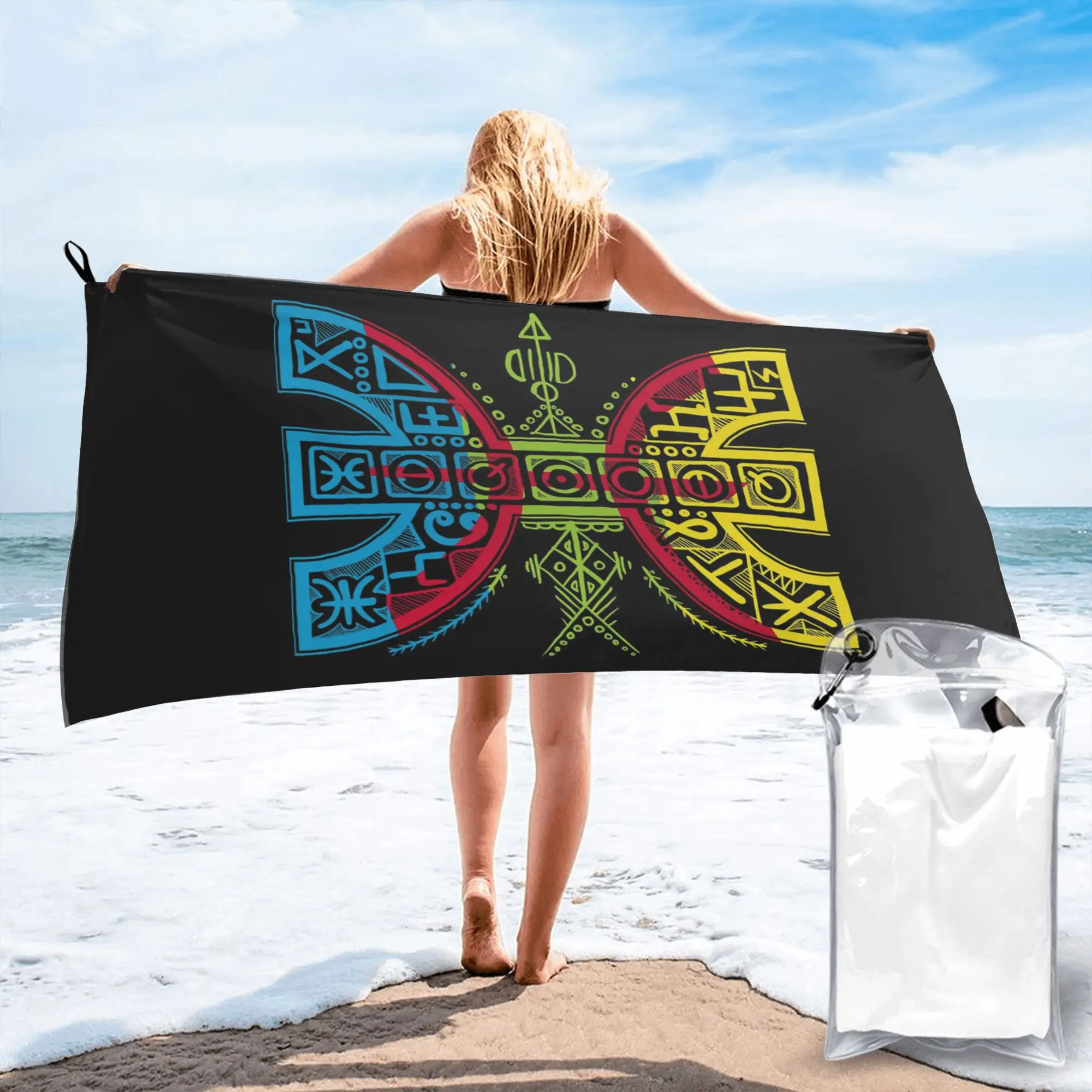 Kabyle Jewelry Amazigh Morocco Beach Towel Soft Microfiber Quick Dry Absorbent Quick Towels For Swimming