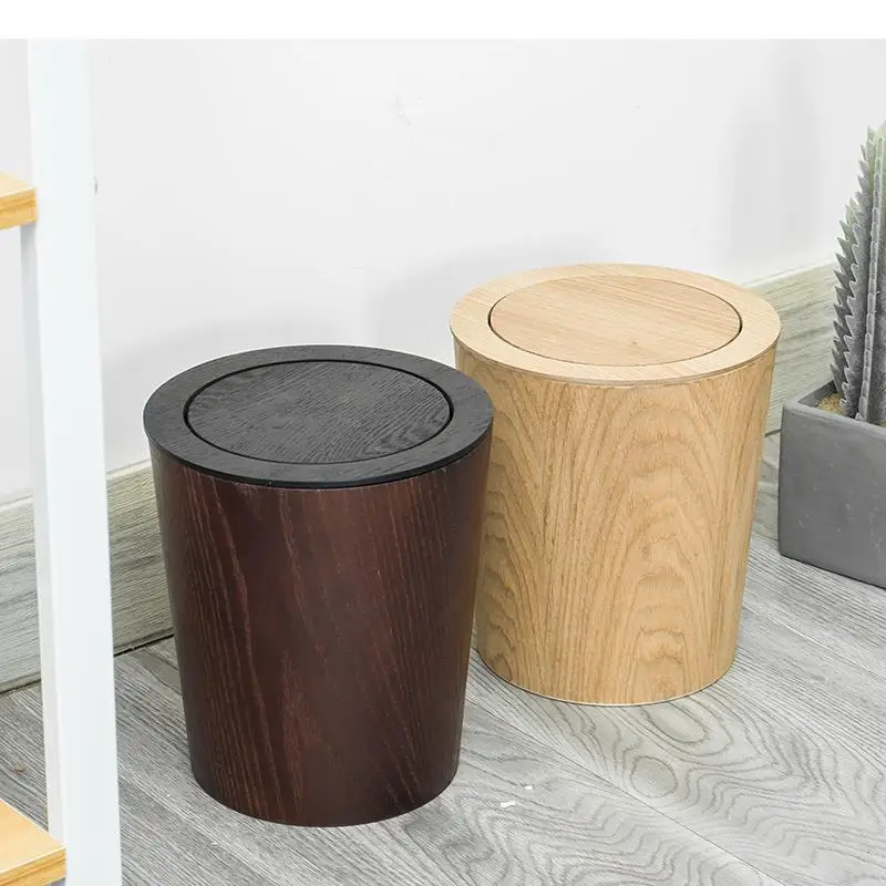 

Hexagon Wooden Kitchen Trash Bin Restaurant Hotel Clamshell Can Office Wastebasket Rustic Household Supplies