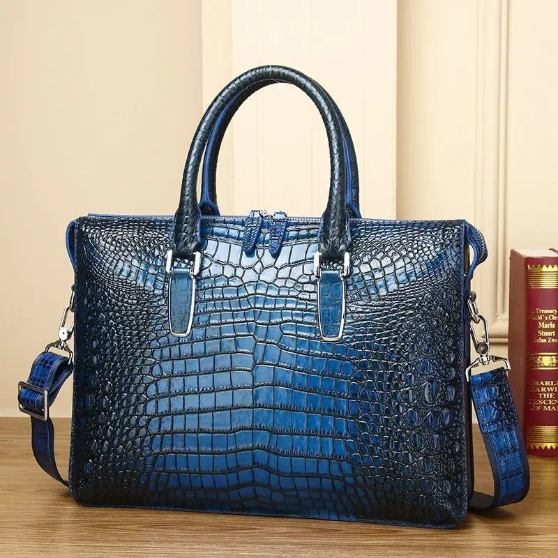 New Men Bag Crocodile Handbag Large Capacity Men's Briefcase Computer Business Shoulder Bag High-end Leather Crossbody Messenger