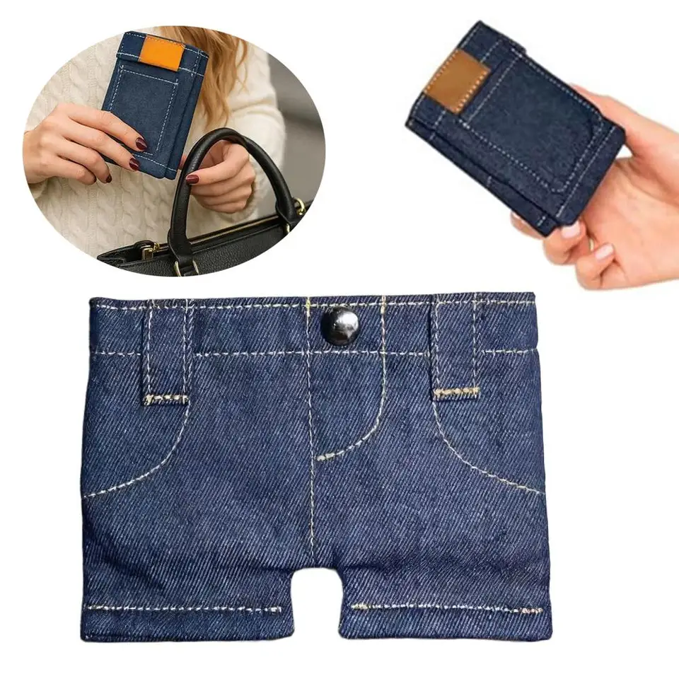 デニムウォレット ミニ Foldable Pocket Pants Mini Jeans Wallet Jean Wallet Cute Denim