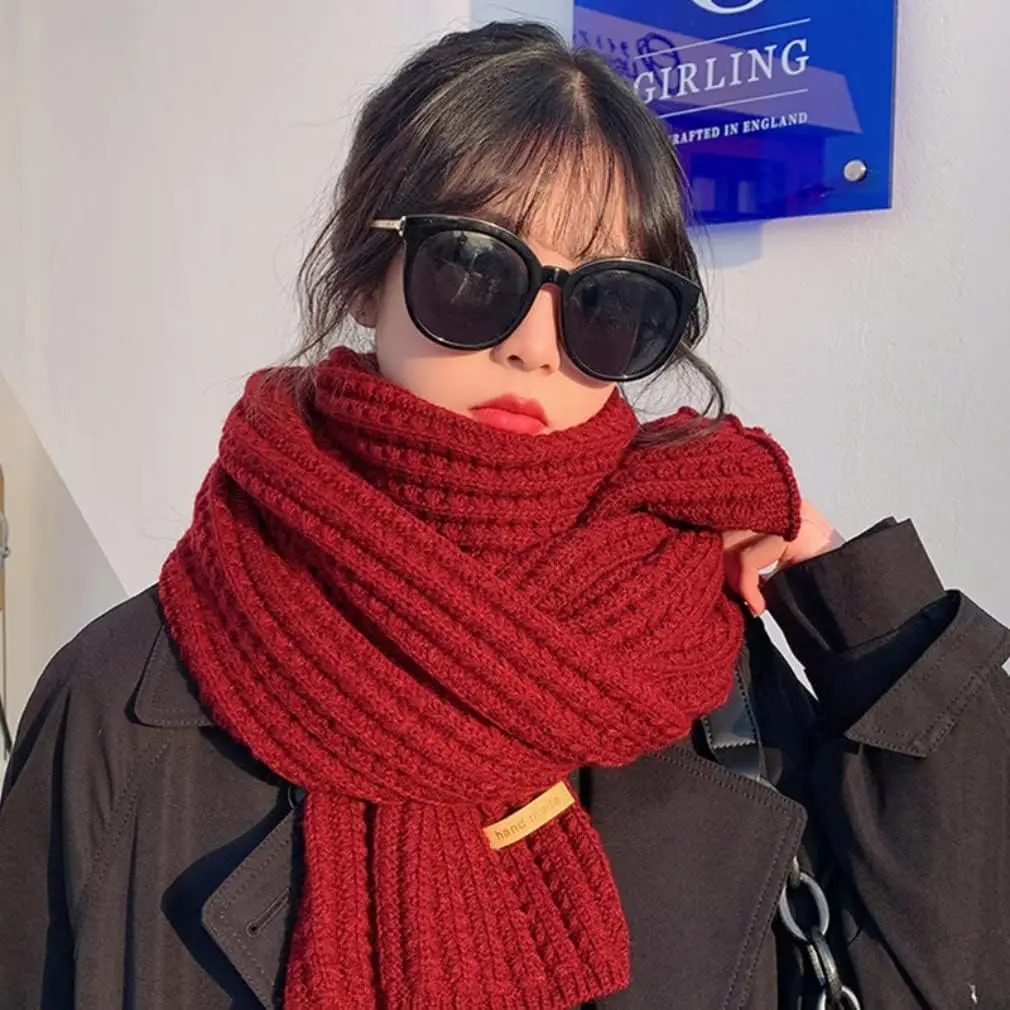 헤비 듀티 겨울 니트 스카프 부드러운 울 혼방 단색 남녀 공용 심플 블랙 학생용 목도리