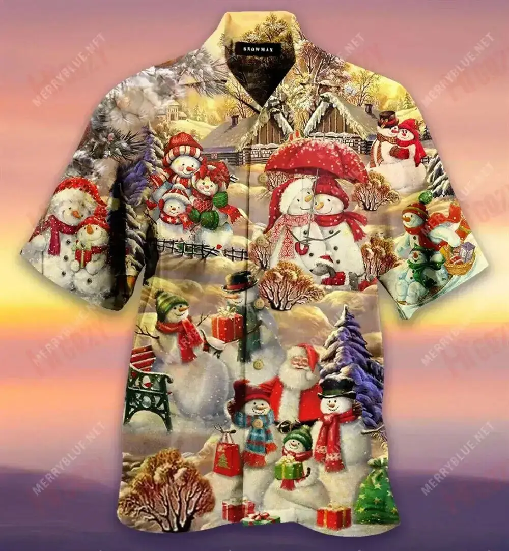 2024 Hawaiian Christmas Santa Claus Snowman Shirts For Men 3d Printed Skull Tops Short Sleeve Cuban Summer Holidays Clothing