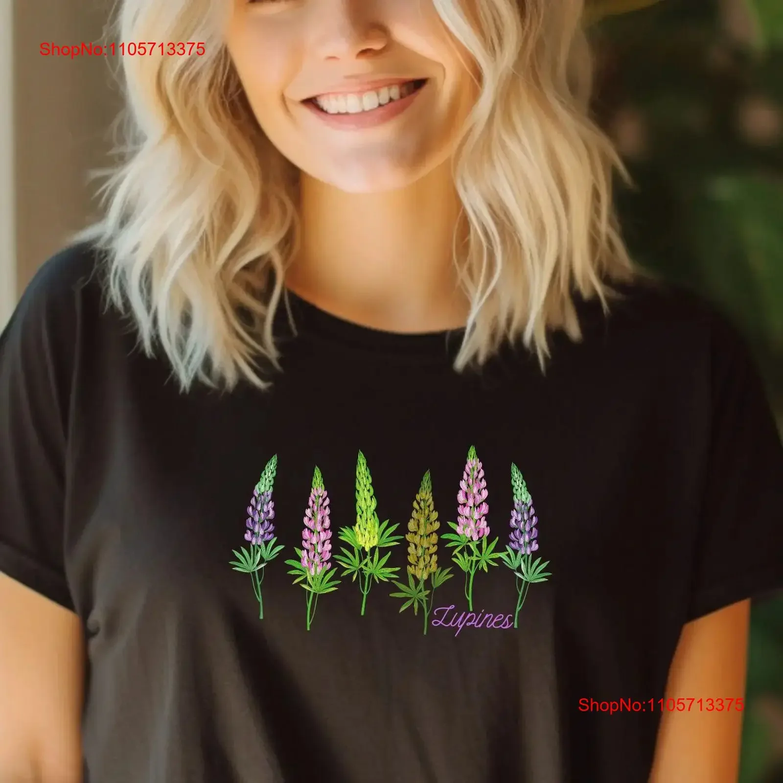 Botanical Lupine Wildflower T Shirt Field Flowers Floral Design Mother's Day vintage Washed fashion Unisex Casual homme